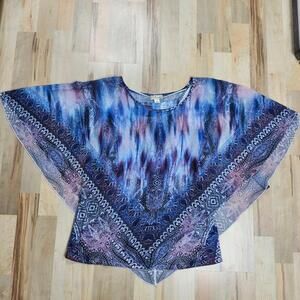 World Unity Beautiful Women's Blue and Purple Patterned Tunic Rhinestone Detail